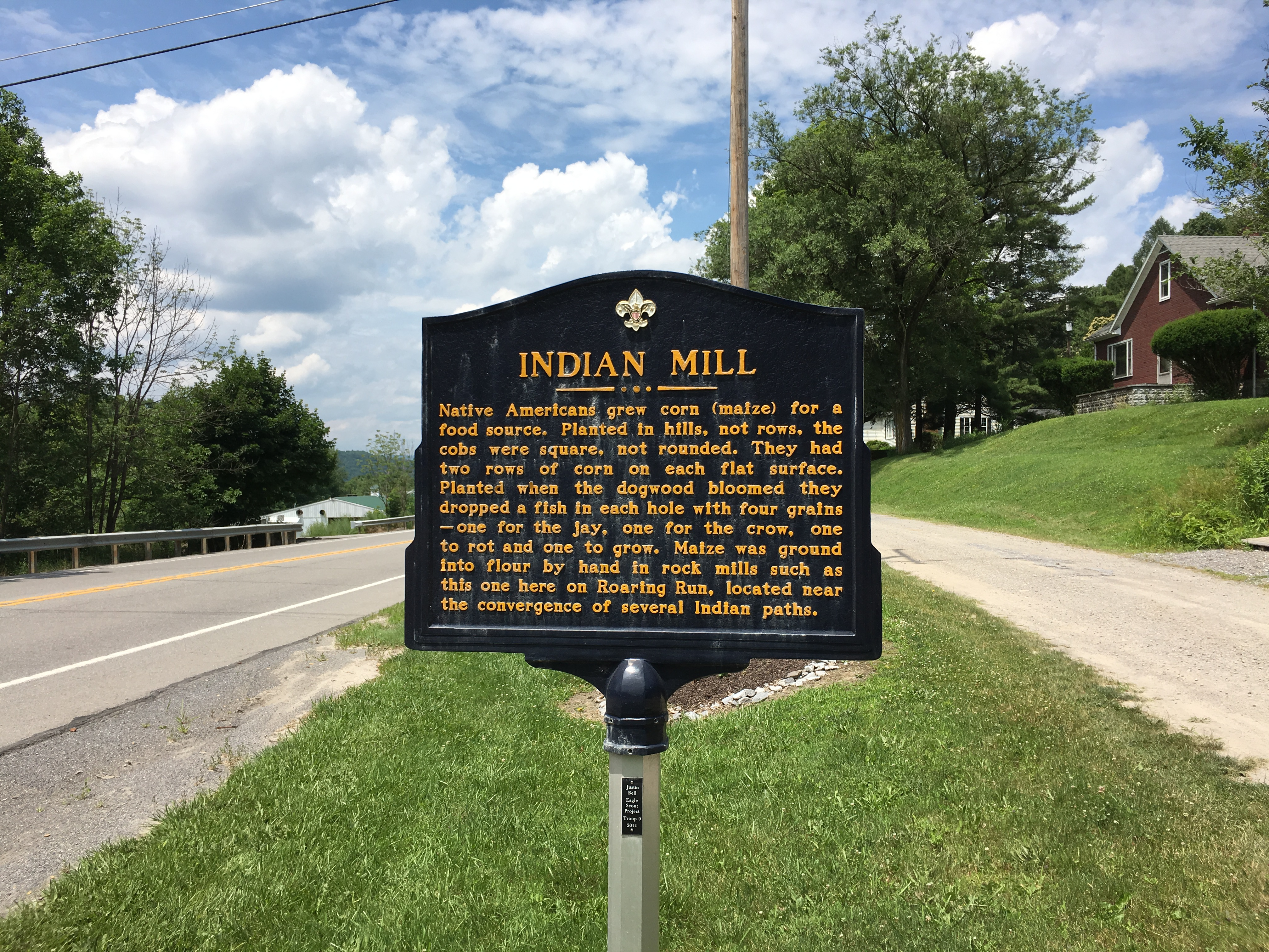 7Historical marker for corn mill along the banks of the western branch of the Susquehanna near Clearfield.JPG