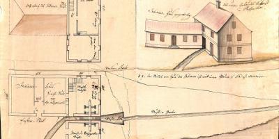 f.035.15Plan for a fuller's and tanner's mill as a wing of the Indian House in Bethlehem (c. 1760)